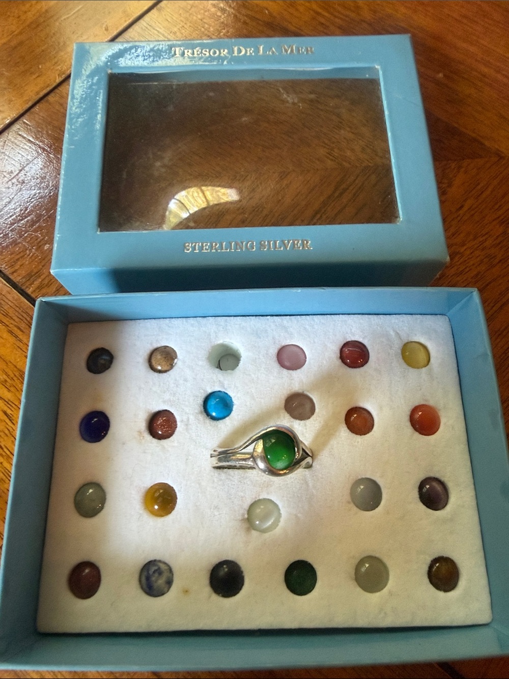 Sterling Silver Interchangeable Green Gem Ring